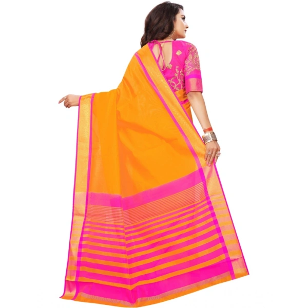 Women's Jacquard Woven Saree With Unstitched Blouse 5.5Mtr (Orange) - Orange