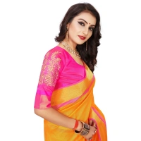 Women's Jacquard Woven Saree With Unstitched Blouse 5.5Mtr (Orange) - Orange