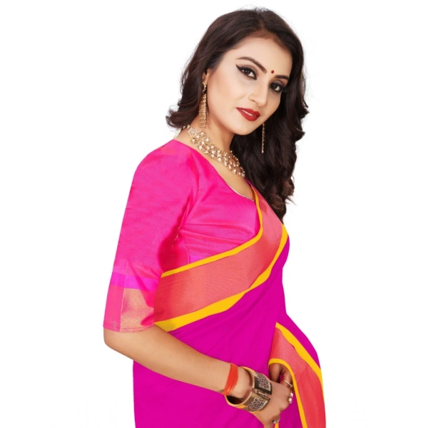 Women's Jacquard Woven Saree With Unstitched Blouse 5.5Mtr (Pink) - Pink