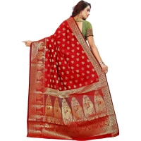 Women's Jacquard Woven Saree With Unstitched Blouse 5.5Mtr (Red) - Red