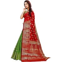 Women's Jacquard Woven Saree With Unstitched Blouse 5.5Mtr (Red) - Red