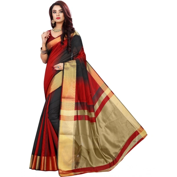 Women's Jacquard Woven Saree With Unstitched Blouse 5.5Mtr (Red-Black) - Red-Black