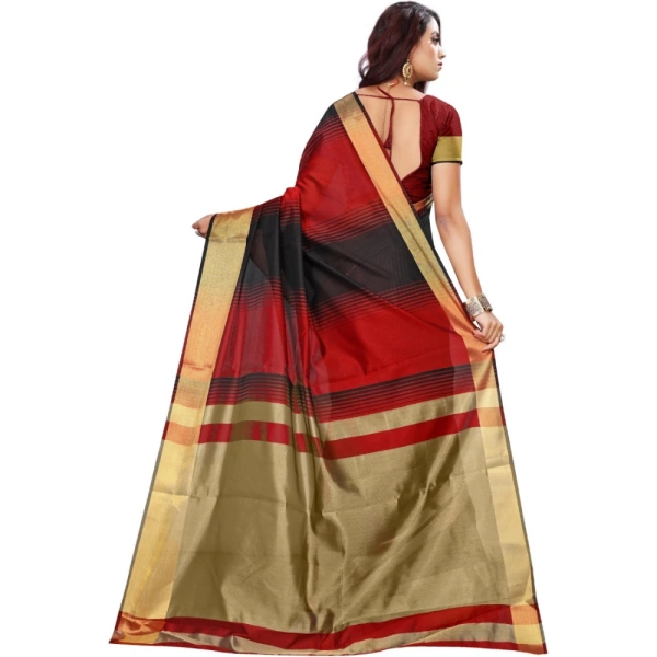 Women's Jacquard Woven Saree With Unstitched Blouse 5.5Mtr (Red-Black) - Red-Black