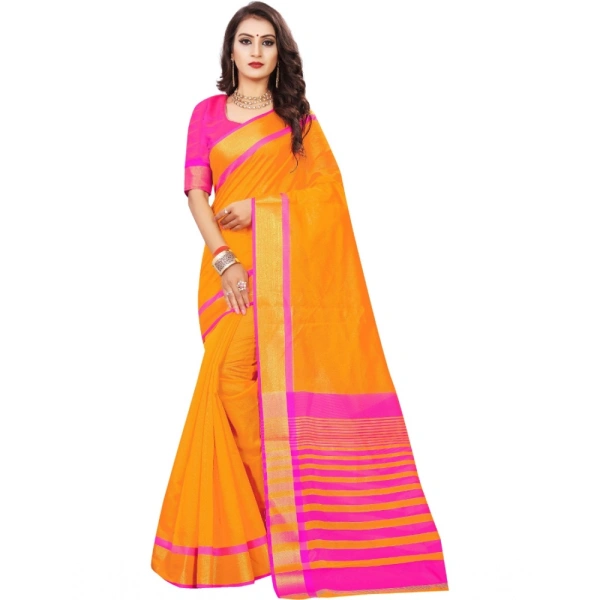 Women's Jacquard Woven Saree With Unstitched Blouse 5.5Mtr (Orange) - Orange
