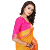 Women's Jacquard Woven Saree With Unstitched Blouse 5.5Mtr (Orange) - Orange