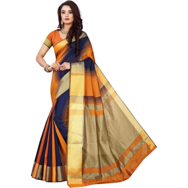 Women's Jacquard Woven Saree With Unstitched Blouse 5.5Mtr (Orange) - Orange