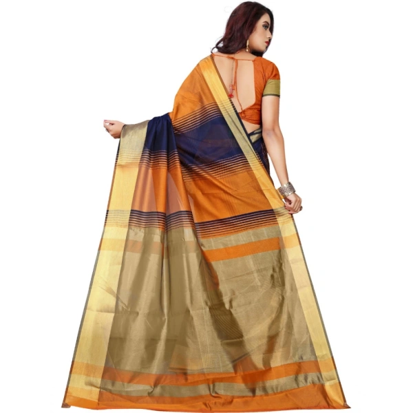 Women's Jacquard Woven Saree With Unstitched Blouse 5.5Mtr (Orange) - Orange