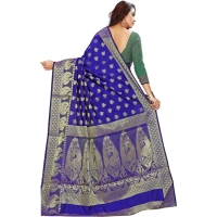 shopnav's Women's Jacquard Woven Saree With Unstitched Blouse 5.5Mtr (Blue) - Blue