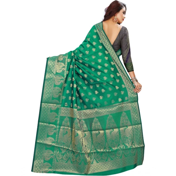 Women's Jacquard Woven Saree With Unstitched Blouse 5.5Mtr (Green) - Green