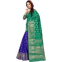 Women's Jacquard Woven Saree With Unstitched Blouse 5.5Mtr (Green) - Green