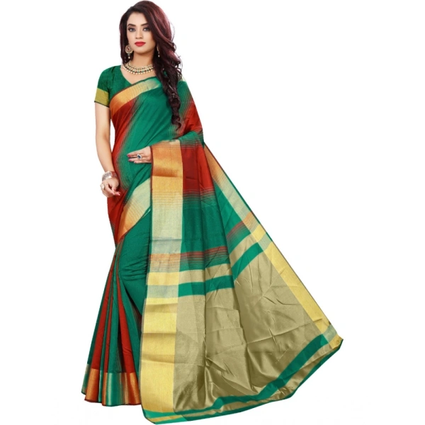 Women's Jacquard Woven Saree With Unstitched Blouse 5.5Mtr (Red-Green) - Red-Green
