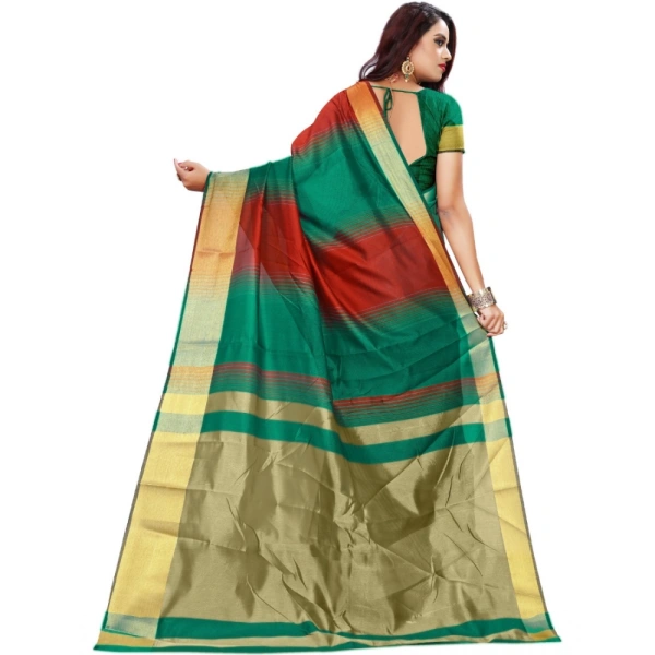 Women's Jacquard Woven Saree With Unstitched Blouse 5.5Mtr (Red-Green) - Red-Green
