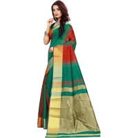 Women's Jacquard Woven Saree With Unstitched Blouse 5.5Mtr (Red-Green) - Red-Green