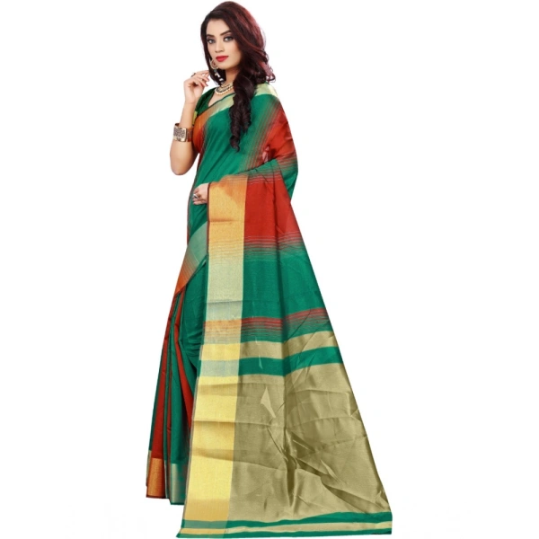 Women's Jacquard Woven Saree With Unstitched Blouse 5.5Mtr (Red-Green) - Red-Green