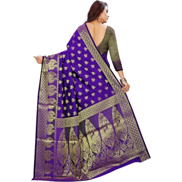 Women's Jacquard Woven Saree With Unstitched Blouse 5.5Mtr (Purple) - Purple