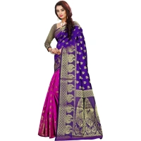 Women's Jacquard Woven Saree With Unstitched Blouse 5.5Mtr (Purple) - Purple