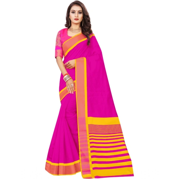 Women's Jacquard Woven Saree With Unstitched Blouse 5.5Mtr (Pink) - Pink