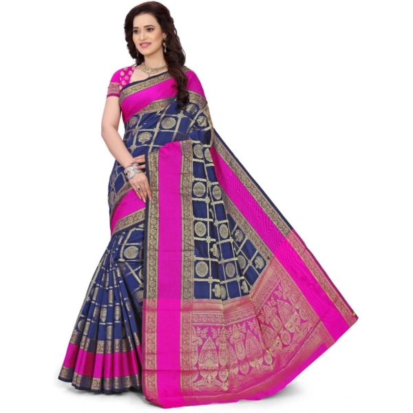 Women's Jacquard Woven Saree With Unstitched Blouse 5.5Mtr (Blue) - Blue