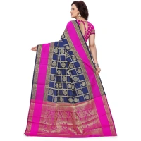 Women's Jacquard Woven Saree With Unstitched Blouse 5.5Mtr (Blue) - Blue