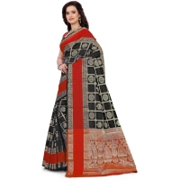 Women's Jacquard Woven Saree With Unstitched Blouse 5.5Mtr (Red-Black) - Red-Black