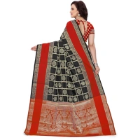 Women's Jacquard Woven Saree With Unstitched Blouse 5.5Mtr (Red-Black) - Red-Black