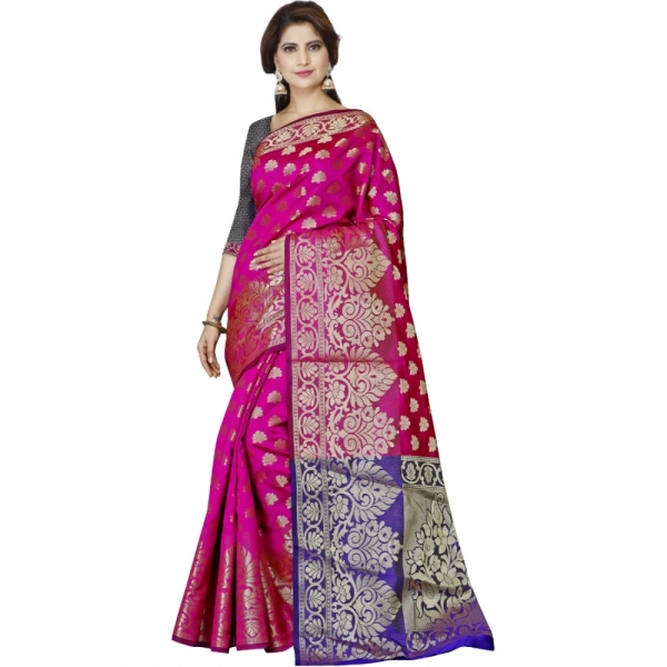Women's Jacquard Woven Saree With Unstitched Blouse 5.5Mtr (Magenta) - Magenta