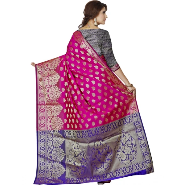 Women's Jacquard Woven Saree With Unstitched Blouse 5.5Mtr (Magenta) - Magenta