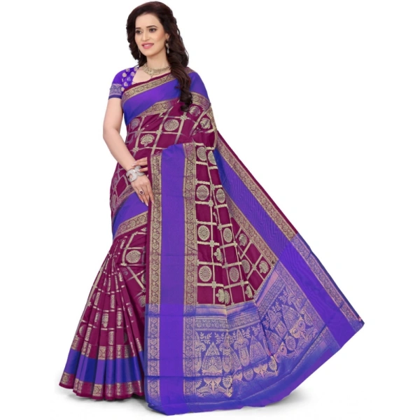 shopnav's Women's Jacquard Woven Saree With Unstitched Blouse 5.5Mtr (Purple) - Purple