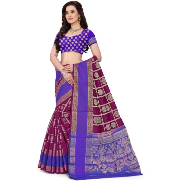 shopnav's Women's Jacquard Woven Saree With Unstitched Blouse 5.5Mtr (Purple) - Purple
