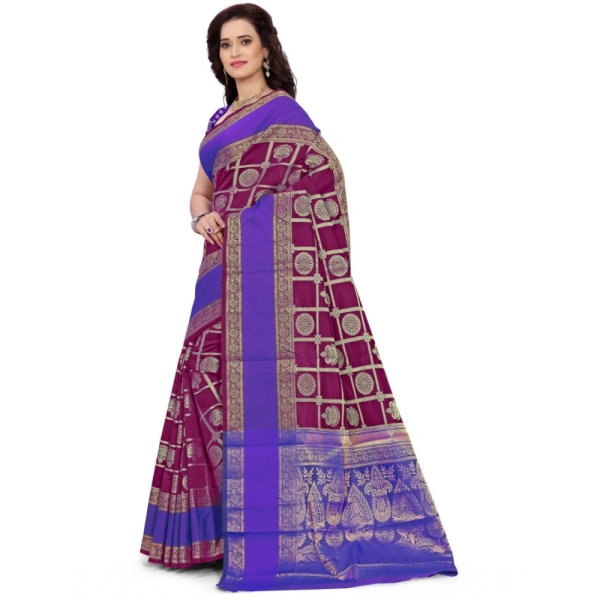 shopnav's Women's Jacquard Woven Saree With Unstitched Blouse 5.5Mtr (Purple) - Purple