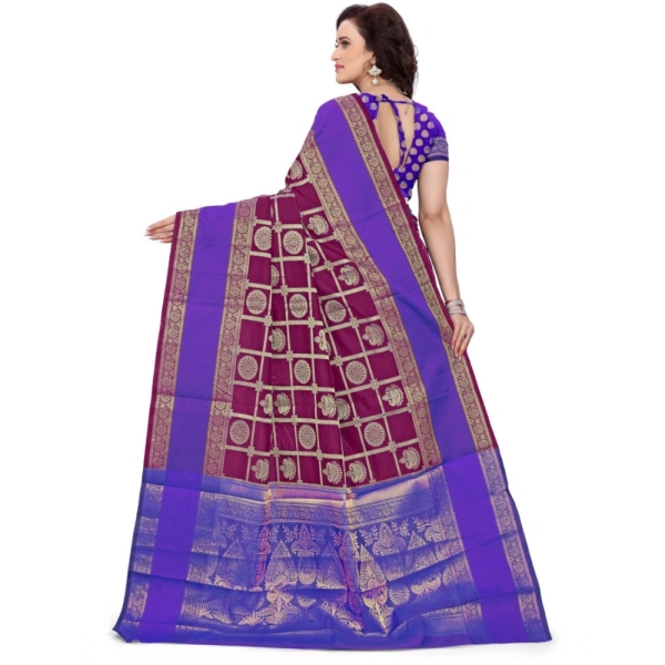 shopnav's Women's Jacquard Woven Saree With Unstitched Blouse 5.5Mtr (Purple) - Purple