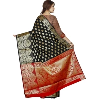 Women's Jacquard Woven Saree With Unstitched Blouse 5.5Mtr (Black) - Black