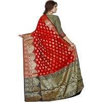 Women's Jacquard Woven Saree With Unstitched Blouse 5.5Mtr (Red) - Red