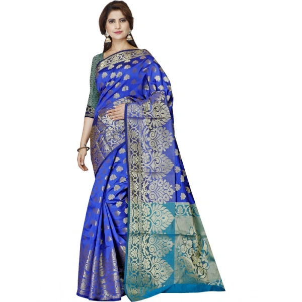 Women's Jacquard Woven Saree With Unstitched Blouse 5.5Mtr (Dark Blue) - Dark Blue