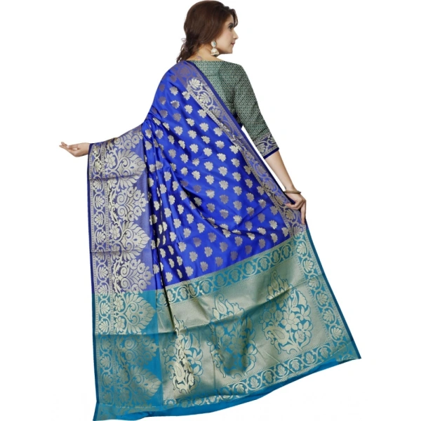 Women's Jacquard Woven Saree With Unstitched Blouse 5.5Mtr (Dark Blue) - Dark Blue