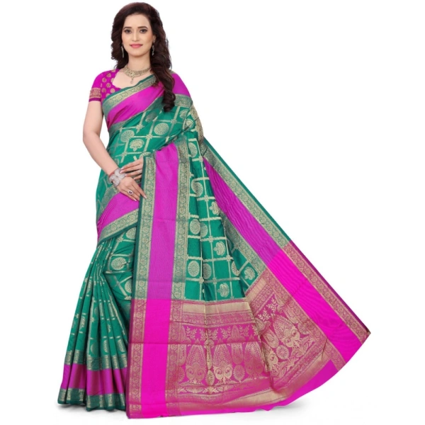 Women's Jacquard Woven Saree With Unstitched Blouse 5.5Mtr (Light Green) - Light Green