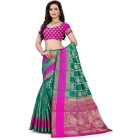 Women's Jacquard Woven Saree With Unstitched Blouse 5.5Mtr (Light Green) - Light Green