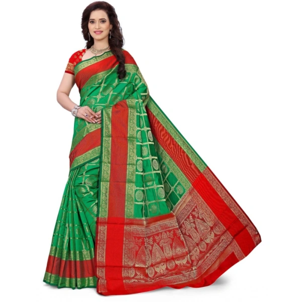 Women's Jacquard Woven Saree With Unstitched Blouse 5.5Mtr (Green) - Green