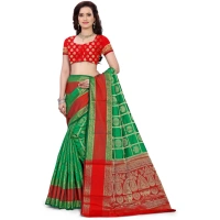 Women's Jacquard Woven Saree With Unstitched Blouse 5.5Mtr (Green) - Green