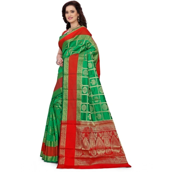 Women's Jacquard Woven Saree With Unstitched Blouse 5.5Mtr (Green) - Green