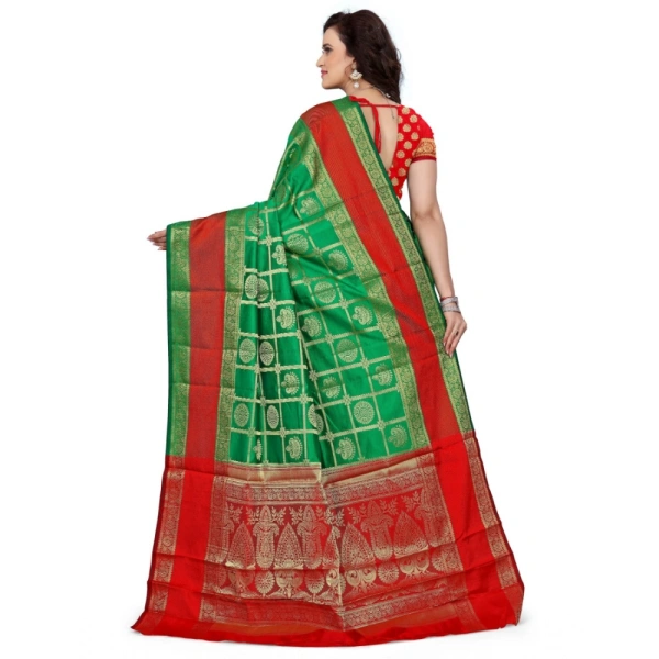 Women's Jacquard Woven Saree With Unstitched Blouse 5.5Mtr (Green) - Green