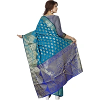 shopnav's Women's Jacquard Woven Saree With Unstitched Blouse 5.5Mtr (Blue) - Blue