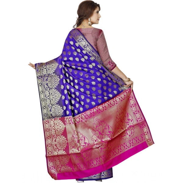 Women's Jacquard Woven Saree With Unstitched Blouse 5.5Mtr (Blue) - Blue