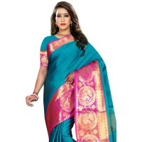 Women's Jacquard Woven Saree With Unstitched Blouse 5.5Mtr (Dark Green) - Dark Green