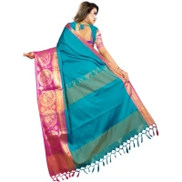 Women's Jacquard Woven Saree With Unstitched Blouse 5.5Mtr (Dark Green) - Dark Green