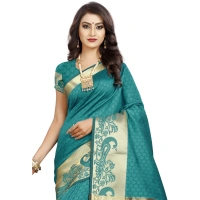 Women's Jacquard Woven Saree With Unstitched Blouse 5.5Mtr (Blue) - Blue