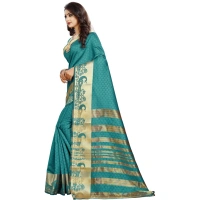 Women's Jacquard Woven Saree With Unstitched Blouse 5.5Mtr (Blue) - Blue