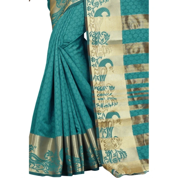 Women's Jacquard Woven Saree With Unstitched Blouse 5.5Mtr (Blue) - Blue
