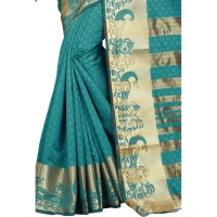 Women's Jacquard Woven Saree With Unstitched Blouse 5.5Mtr (Blue) - Blue