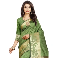 Women's Jacquard Woven Saree With Unstitched Blouse 5.5Mtr (Green) - Green